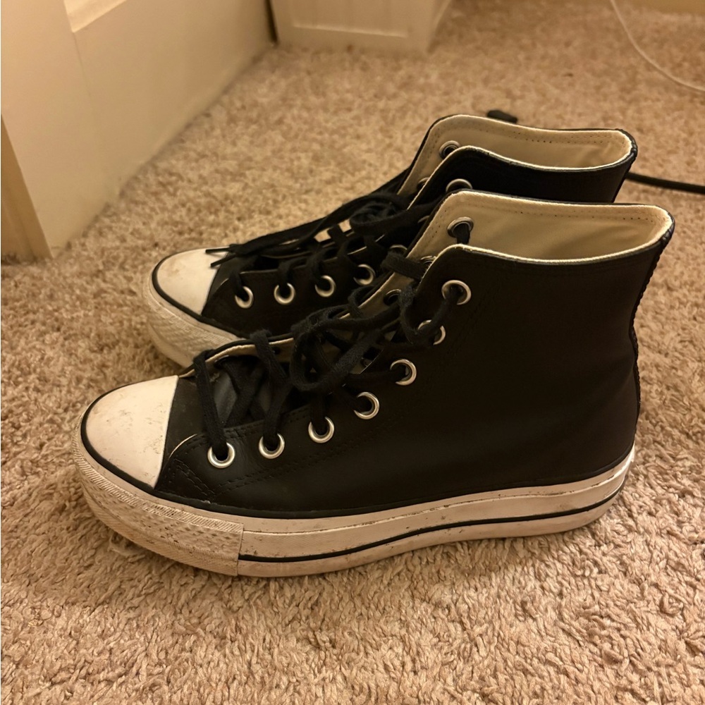 converse leather platform high top sneakers - Picture 4 of 8